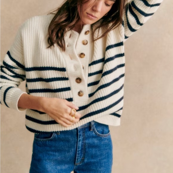 Sezane Lucas Cream Button-Up Sweater sz Small - Picture 5 of 6